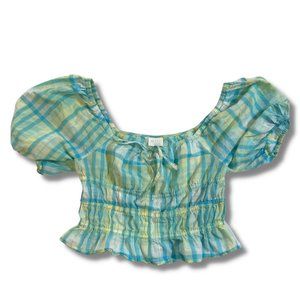 Blue and Green Puff Sleeve Top